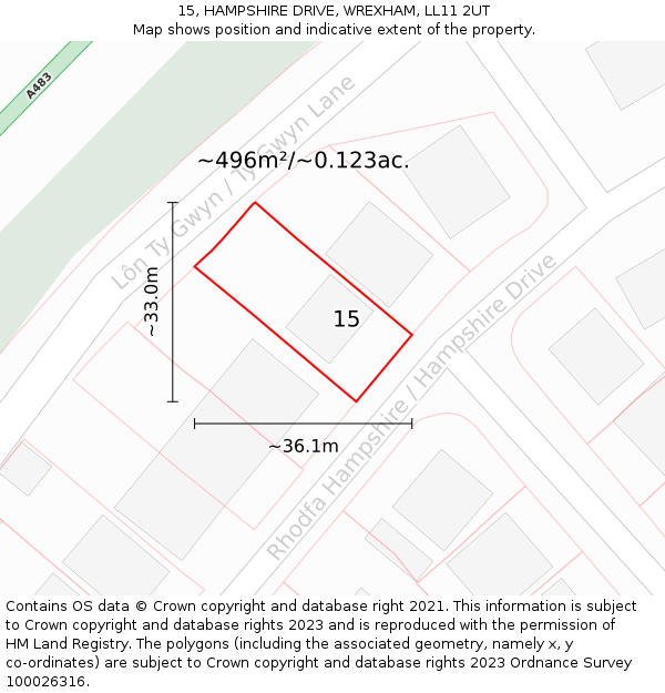 15, HAMPSHIRE DRIVE, WREXHAM, LL11 2UT: Plot and title map