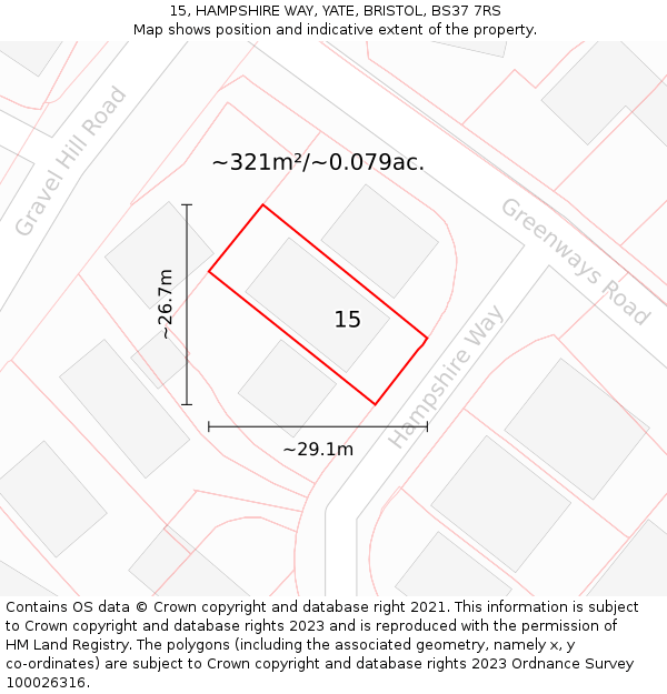 15, HAMPSHIRE WAY, YATE, BRISTOL, BS37 7RS: Plot and title map