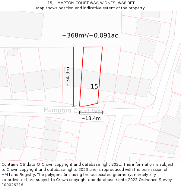 15, HAMPTON COURT WAY, WIDNES, WA8 3ET: Plot and title map
