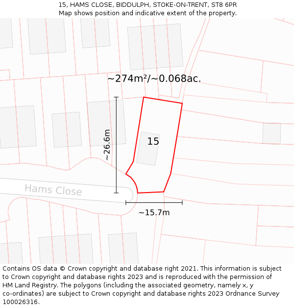 15, HAMS CLOSE, BIDDULPH, STOKE-ON-TRENT, ST8 6PR: Plot and title map