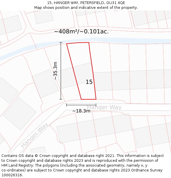 15, HANGER WAY, PETERSFIELD, GU31 4QE: Plot and title map