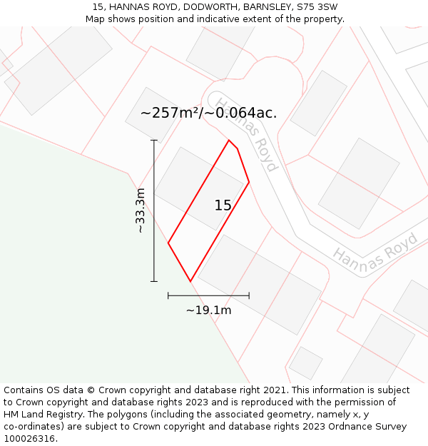 15, HANNAS ROYD, DODWORTH, BARNSLEY, S75 3SW: Plot and title map