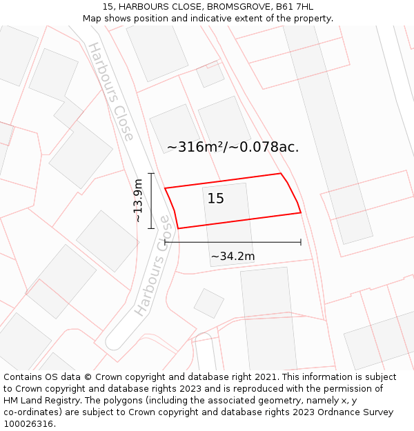 15, HARBOURS CLOSE, BROMSGROVE, B61 7HL: Plot and title map