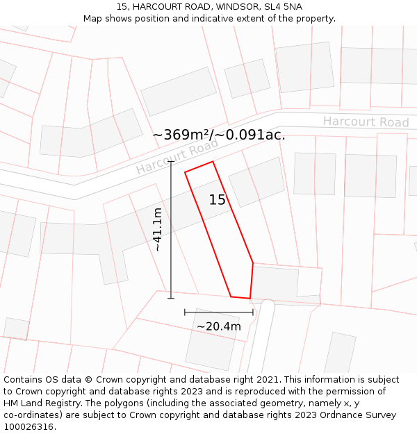 15, HARCOURT ROAD, WINDSOR, SL4 5NA: Plot and title map