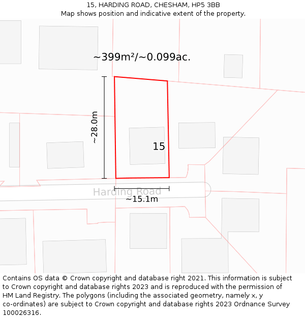 15, HARDING ROAD, CHESHAM, HP5 3BB: Plot and title map