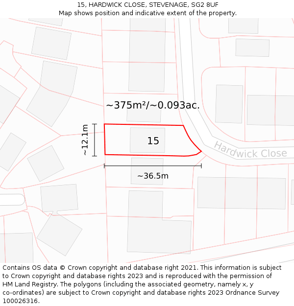 15, HARDWICK CLOSE, STEVENAGE, SG2 8UF: Plot and title map