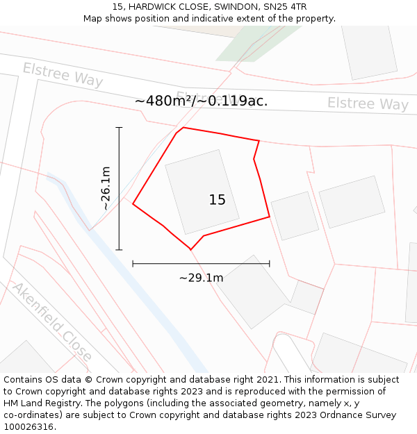 15, HARDWICK CLOSE, SWINDON, SN25 4TR: Plot and title map