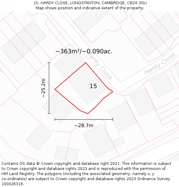 15, HARDY CLOSE, LONGSTANTON, CAMBRIDGE, CB24 3GU: Plot and title map