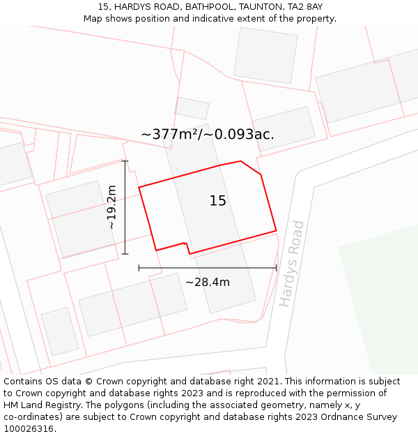 15, HARDYS ROAD, BATHPOOL, TAUNTON, TA2 8AY: Plot and title map