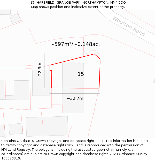 15, HAREFIELD, GRANGE PARK, NORTHAMPTON, NN4 5DQ: Plot and title map