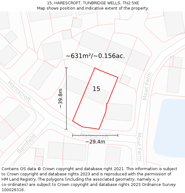 15, HARESCROFT, TUNBRIDGE WELLS, TN2 5XE: Plot and title map