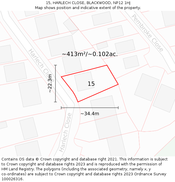 15, HARLECH CLOSE, BLACKWOOD, NP12 1HJ: Plot and title map