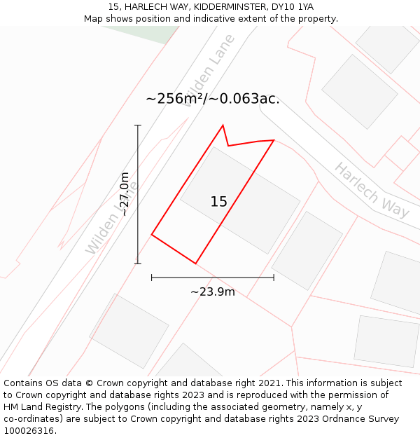 15, HARLECH WAY, KIDDERMINSTER, DY10 1YA: Plot and title map