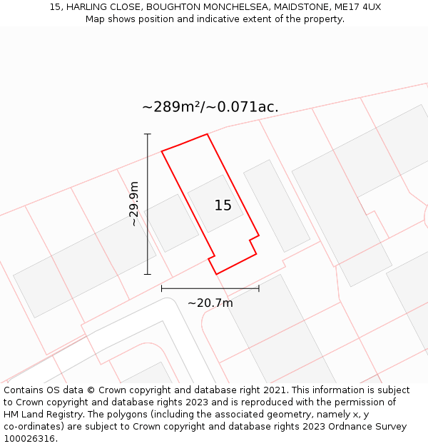 15, HARLING CLOSE, BOUGHTON MONCHELSEA, MAIDSTONE, ME17 4UX: Plot and title map
