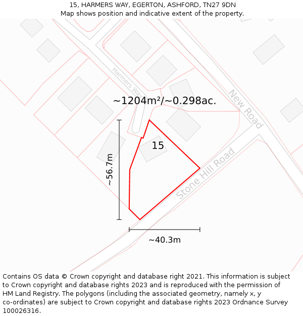 15, HARMERS WAY, EGERTON, ASHFORD, TN27 9DN: Plot and title map