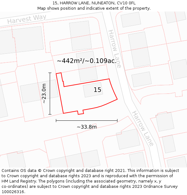 15, HARROW LANE, NUNEATON, CV10 0FL: Plot and title map