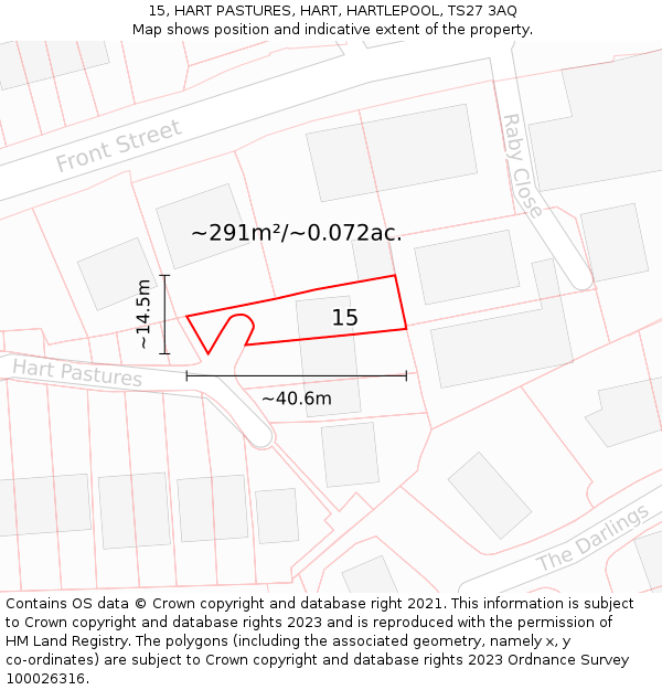 15, HART PASTURES, HART, HARTLEPOOL, TS27 3AQ: Plot and title map