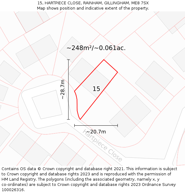 15, HARTPIECE CLOSE, RAINHAM, GILLINGHAM, ME8 7SX: Plot and title map