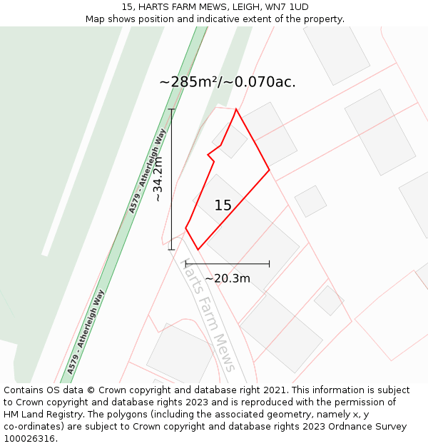 15, HARTS FARM MEWS, LEIGH, WN7 1UD: Plot and title map