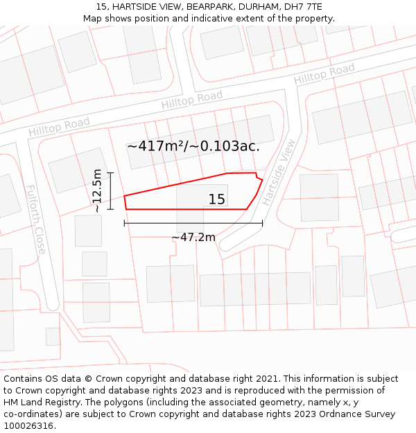 15, HARTSIDE VIEW, BEARPARK, DURHAM, DH7 7TE: Plot and title map