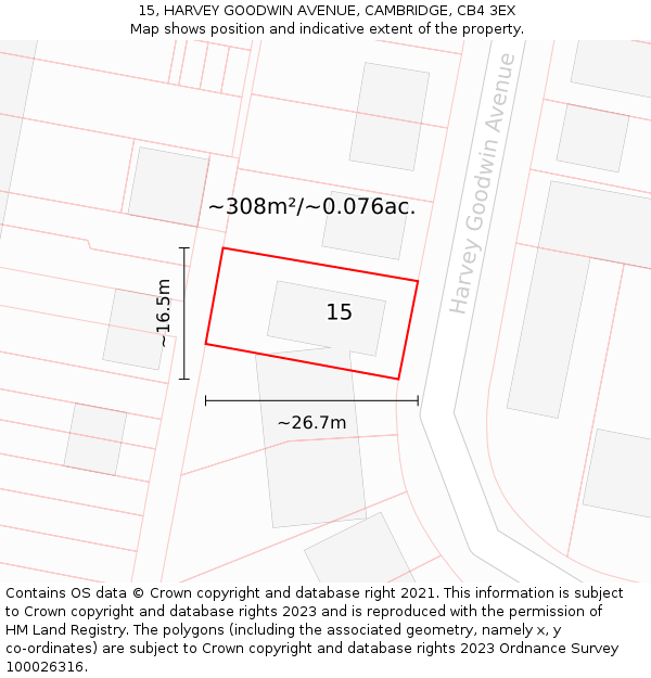 15, HARVEY GOODWIN AVENUE, CAMBRIDGE, CB4 3EX: Plot and title map