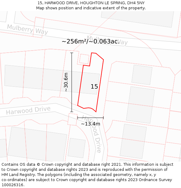 15, HARWOOD DRIVE, HOUGHTON LE SPRING, DH4 5NY: Plot and title map