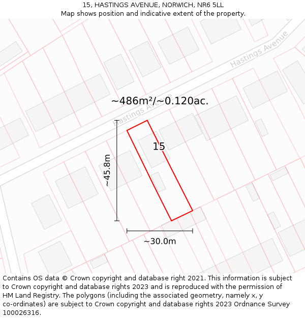 15, HASTINGS AVENUE, NORWICH, NR6 5LL: Plot and title map