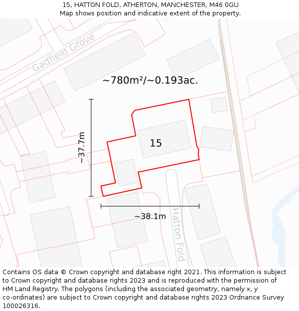 15, HATTON FOLD, ATHERTON, MANCHESTER, M46 0GU: Plot and title map
