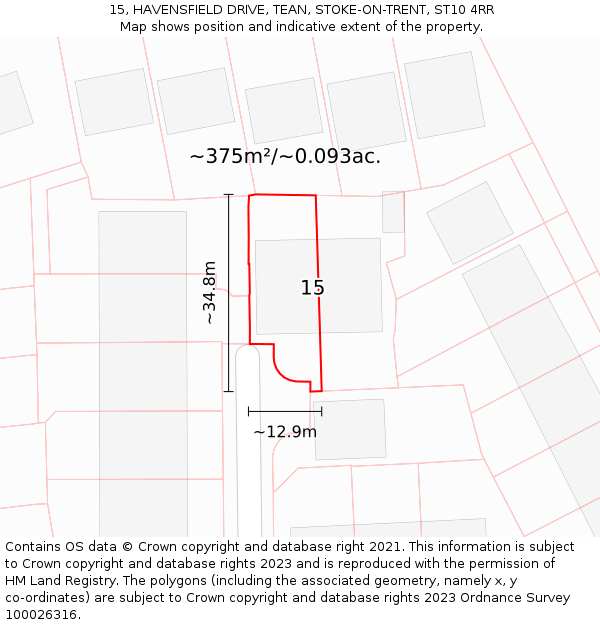 15, HAVENSFIELD DRIVE, TEAN, STOKE-ON-TRENT, ST10 4RR: Plot and title map