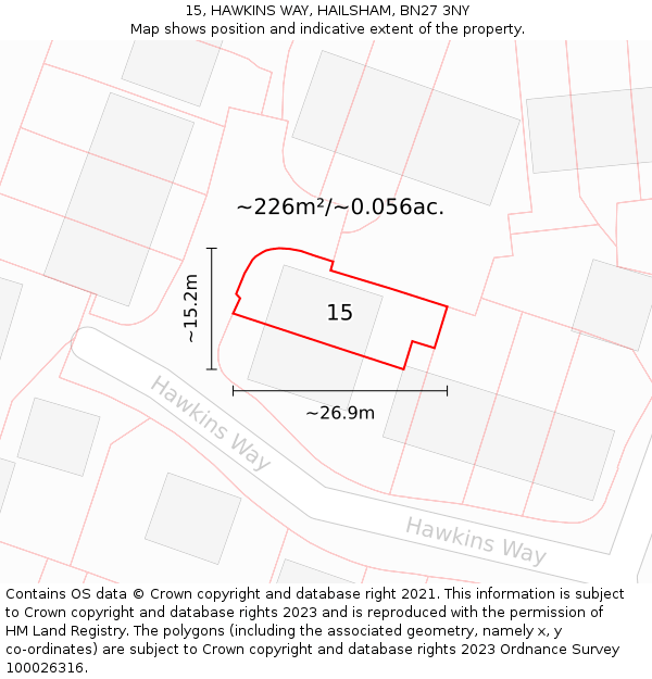 15, HAWKINS WAY, HAILSHAM, BN27 3NY: Plot and title map