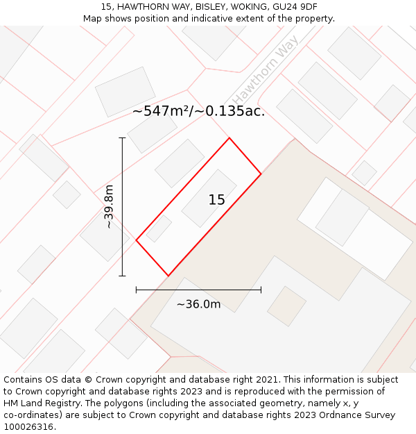 15, HAWTHORN WAY, BISLEY, WOKING, GU24 9DF: Plot and title map