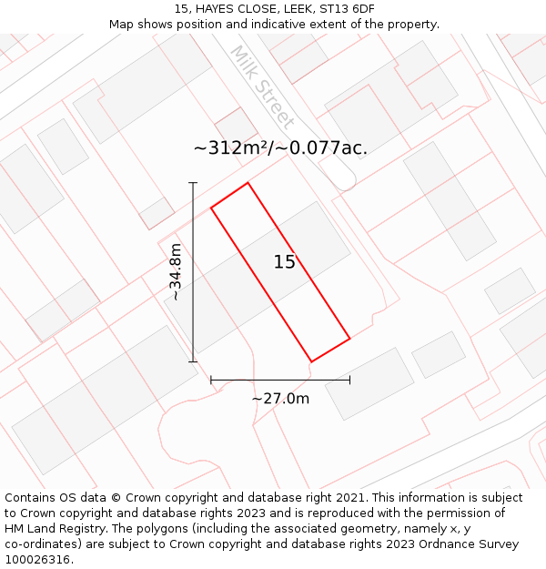 15, HAYES CLOSE, LEEK, ST13 6DF: Plot and title map