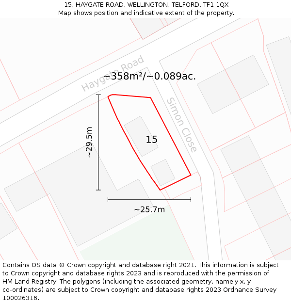 15, HAYGATE ROAD, WELLINGTON, TELFORD, TF1 1QX: Plot and title map