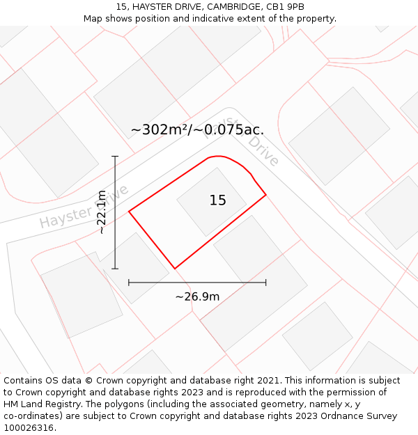 15, HAYSTER DRIVE, CAMBRIDGE, CB1 9PB: Plot and title map