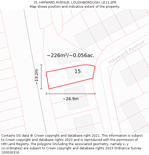 15, HAYWARD AVENUE, LOUGHBOROUGH, LE11 2PR: Plot and title map