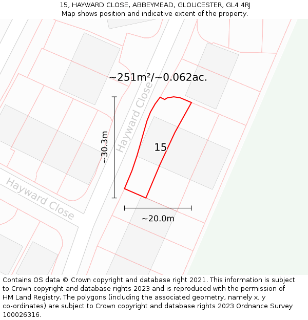 15, HAYWARD CLOSE, ABBEYMEAD, GLOUCESTER, GL4 4RJ: Plot and title map