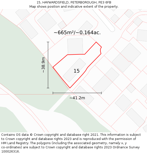 15, HAYWARDSFIELD, PETERBOROUGH, PE3 6FB: Plot and title map