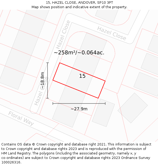 15, HAZEL CLOSE, ANDOVER, SP10 3PT: Plot and title map