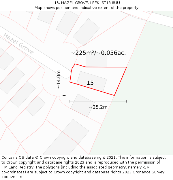 15, HAZEL GROVE, LEEK, ST13 8UU: Plot and title map