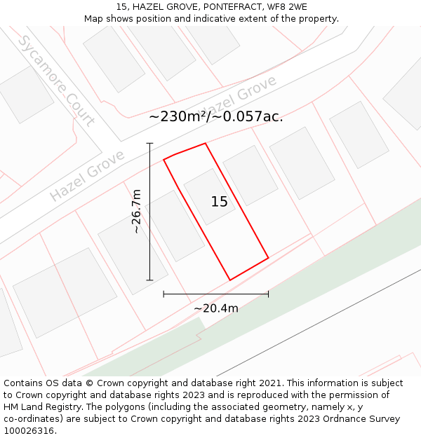 15, HAZEL GROVE, PONTEFRACT, WF8 2WE: Plot and title map