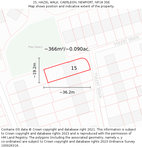 15, HAZEL WALK, CAERLEON, NEWPORT, NP18 3SE: Plot and title map