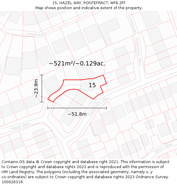 15, HAZEL WAY, PONTEFRACT, WF8 2FF: Plot and title map