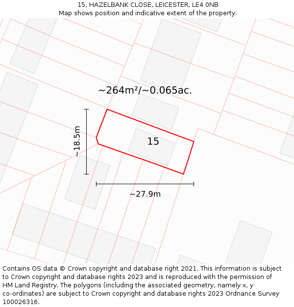 15, HAZELBANK CLOSE, LEICESTER, LE4 0NB: Plot and title map