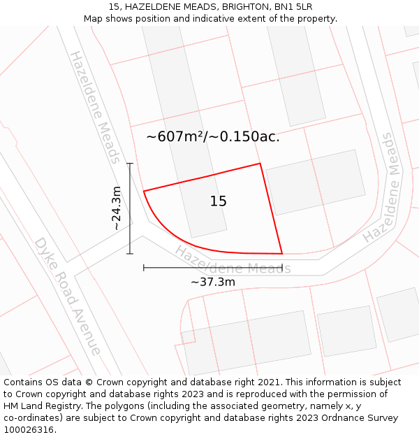 15, HAZELDENE MEADS, BRIGHTON, BN1 5LR: Plot and title map