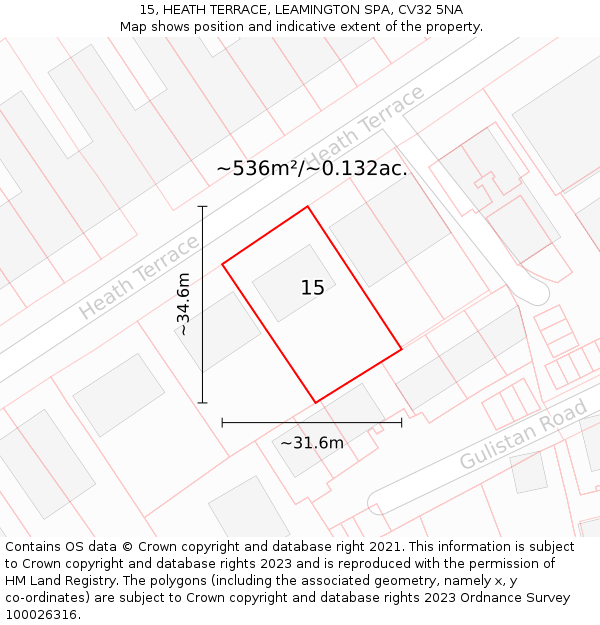 15, HEATH TERRACE, LEAMINGTON SPA, CV32 5NA: Plot and title map
