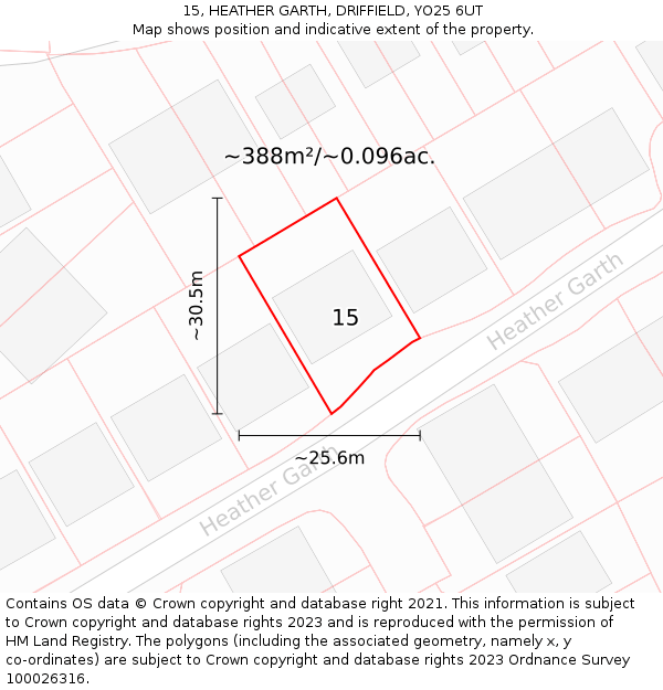 15, HEATHER GARTH, DRIFFIELD, YO25 6UT: Plot and title map