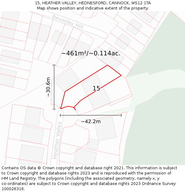 15, HEATHER VALLEY, HEDNESFORD, CANNOCK, WS12 1TA: Plot and title map