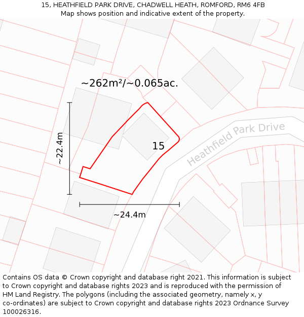 15, HEATHFIELD PARK DRIVE, CHADWELL HEATH, ROMFORD, RM6 4FB: Plot and title map