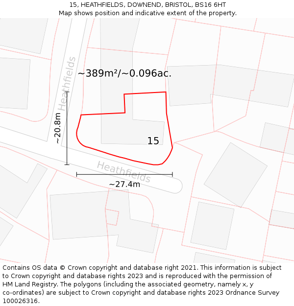 15, HEATHFIELDS, DOWNEND, BRISTOL, BS16 6HT: Plot and title map