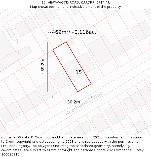 15, HEATHWOOD ROAD, CARDIFF, CF14 4JL: Plot and title map